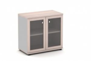 Шкаф низкий со стеклом в алюминиевом профиле (820х440х785) ― Офисная мебель по низким ценам