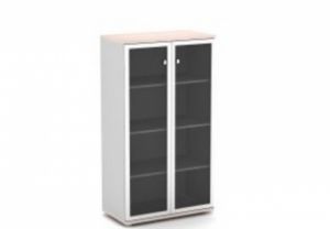 Шкаф средний со стеклом в алюминиевом профиле (820х440х1490) ― Офисная мебель по низким ценам