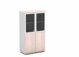 Шкаф средний со стеклом в алюминиевом профиле (820х440х1490) ― Офисная мебель по низким ценам